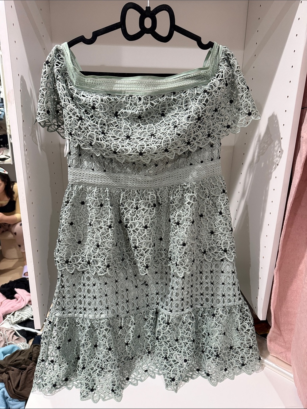 Off-Shoulder Mint Lace Dress